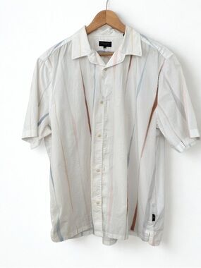 Ted Baker London Men’s Size 7 (3XL) White Abstract Stripe Button Up Shirt